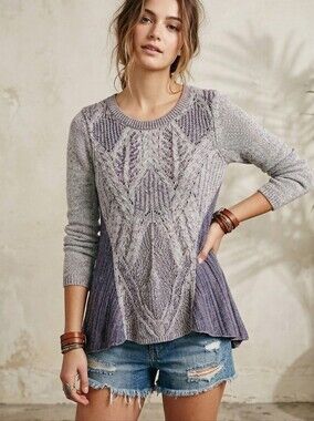 Anthropologie Moth Open Knit Purple Sweater Tunic Size Cotton Linen Blend Size S